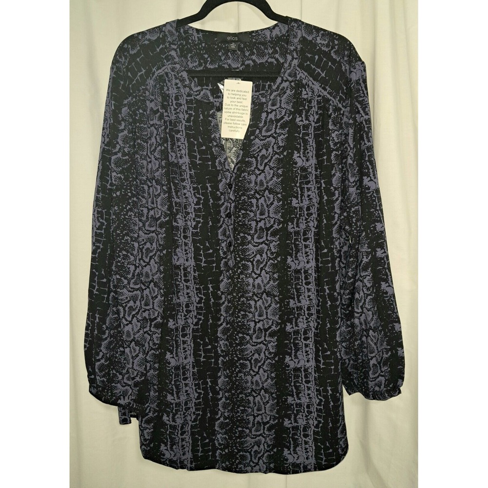 Ellos Blouse, Black & Purple, Animal Print, 24, Vneck, long‎ sleeve, 34" long